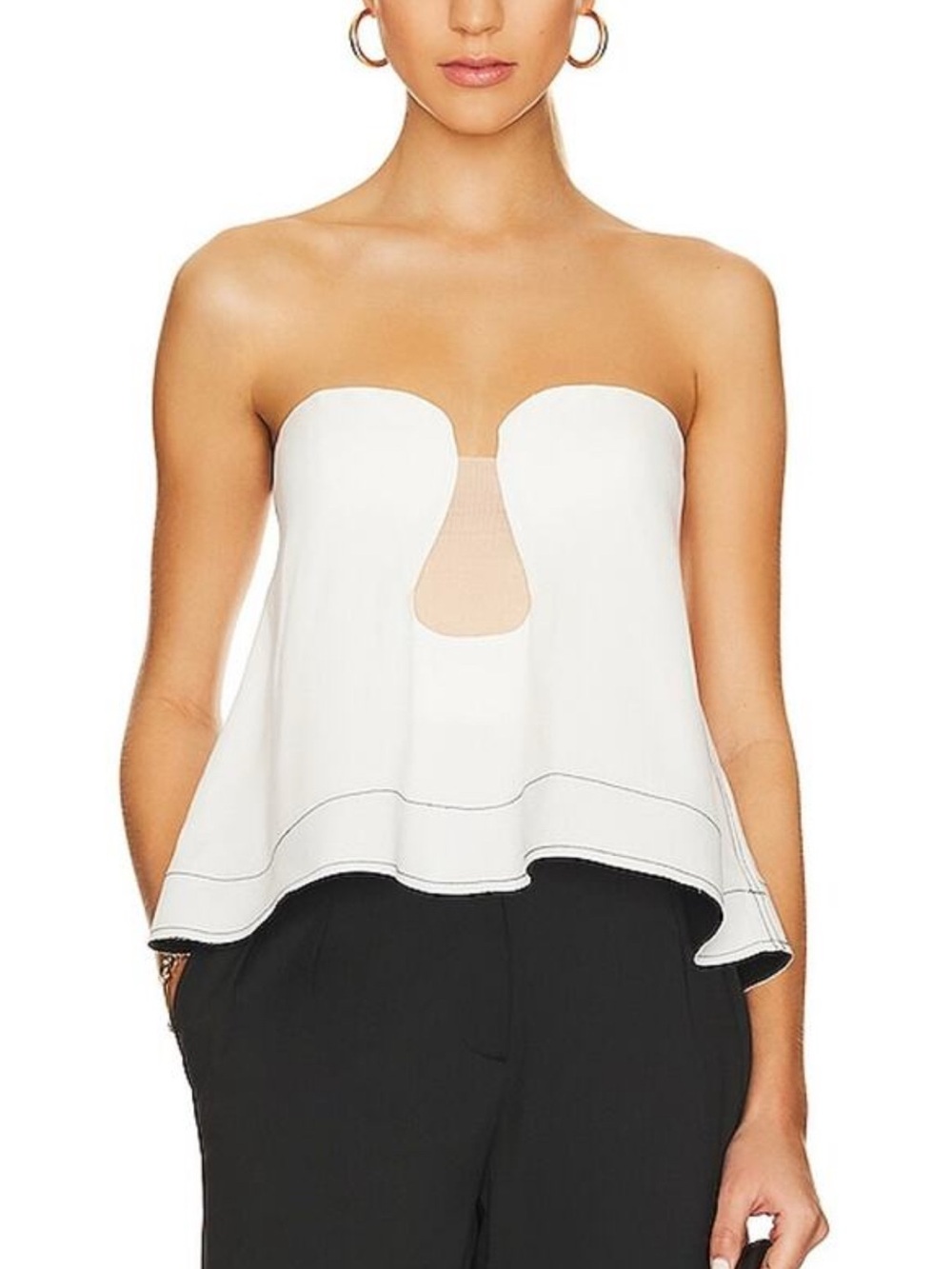 L’Academie Vera Strapless Keyhole Cutout White Swing Hem Top Size Small NWT